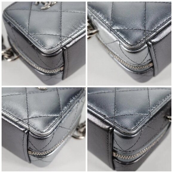 CHANEL Matelasse Chain Shoulder Bag Lamb Skin Silver CC Auth MX038AM - Picture 14 of 16